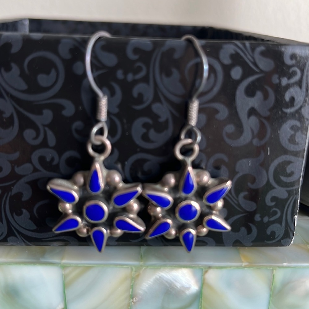 Sterling silver blue flower earrings